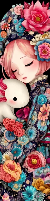 Free printable axolotl bookmark featuring hugging a white axolotl